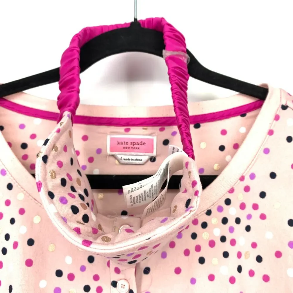 Kate Spade Pajama Set Womens Size L Pink Black Gold Polka Dot Novelty Print